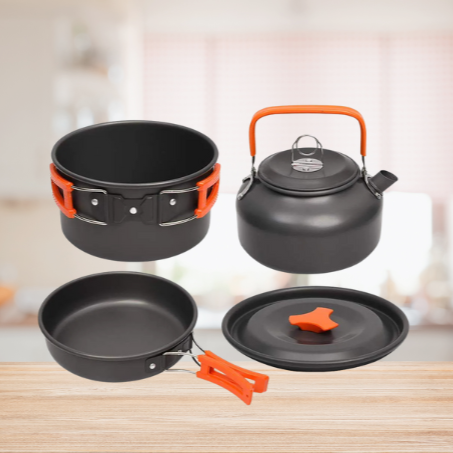 Camping Aluminum Cookware Set with Kettle & Pan