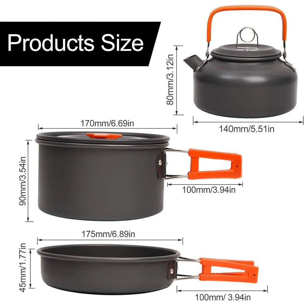 Camping Aluminum Cookware Set with Kettle & Pan