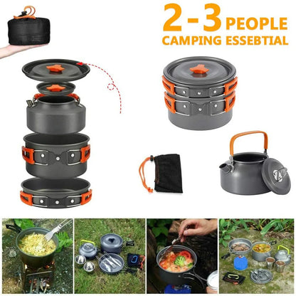 Camping Aluminum Cookware Set with Kettle & Pan