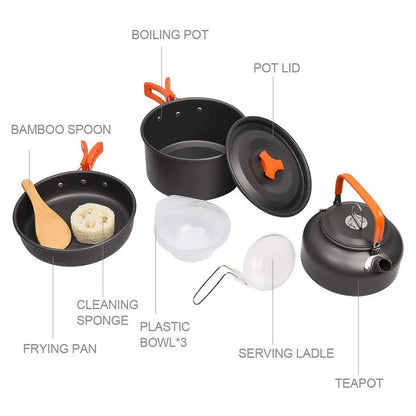 Camping Aluminum Cookware Set with Kettle & Pan