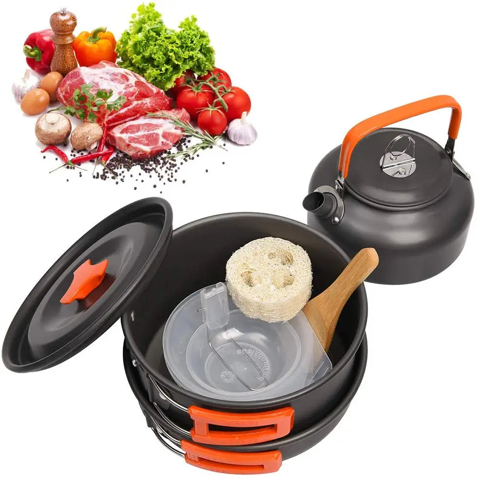 Camping Aluminum Cookware Set with Kettle & Pan