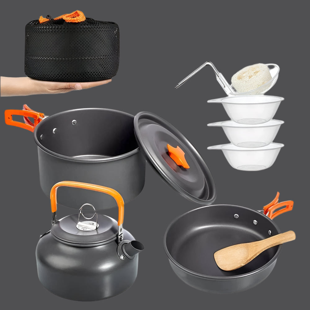 Camping Aluminum Cookware Set with Kettle & Pan